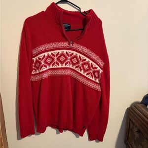 Vintage American Eagle Outfitters Red and White Zip Up Sweater